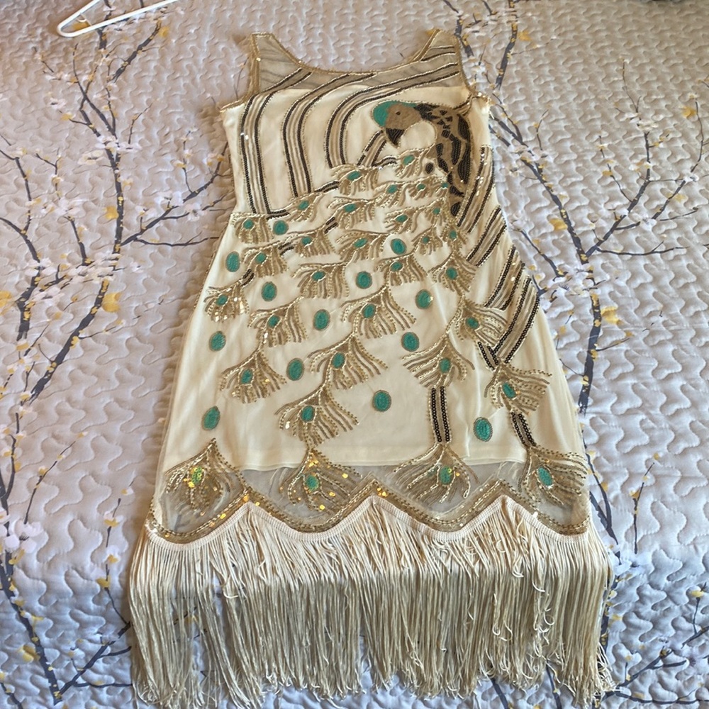 Flapper Style Midi Length Peacock Sequin Dress